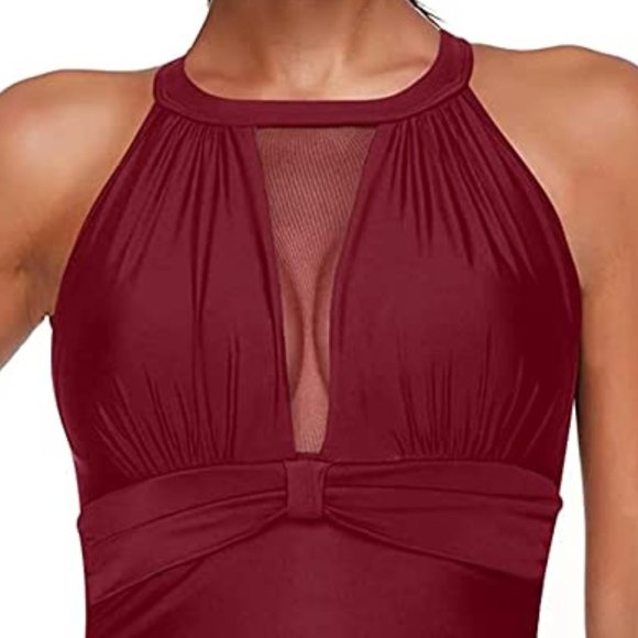 TEMPT ME High Neck Plunge Mesh Ruched Swimsuit 🏝️ NEW!!! - Picture 3 of 12